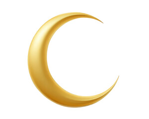 A golden crescent moon isolated on a transparent background, symbolizing night, celestial bodies, and the cosmos