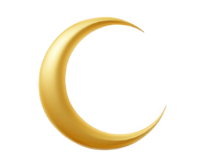 A golden crescent moon isolated on a transparent background, symbolizing night, celestial bodies, and the cosmos