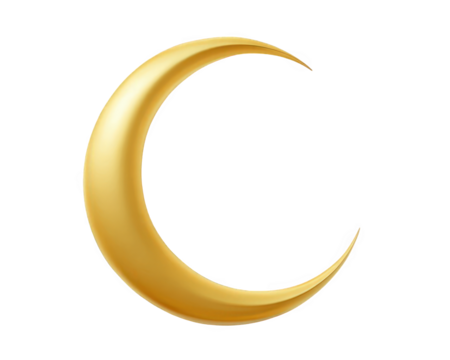 A golden crescent moon isolated on a transparent background, symbolizing night, celestial bodies, and the cosmos