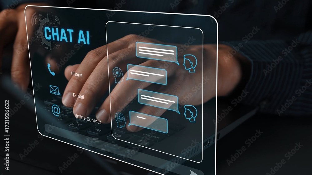 Poster ai chatbot interface facilitates communication, chatbot, and ai interaction for automated user suppo