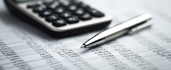 The Calculator and Pen on Financial Spreadsheet for Accounting and Budget Analysis