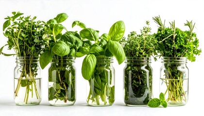 Fresh herbs in mason jars