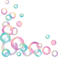 Watercolor bubbles in pink blue yellow and purple floating