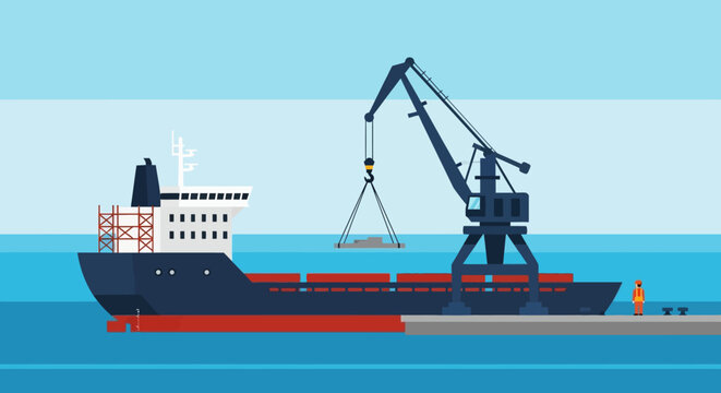 Cargo Ship Loading Port Crane Operation and Maritime Transport