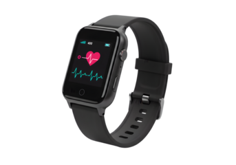 Smartwatch with Fitness Tracker App Interface Isolated on Transparent Background