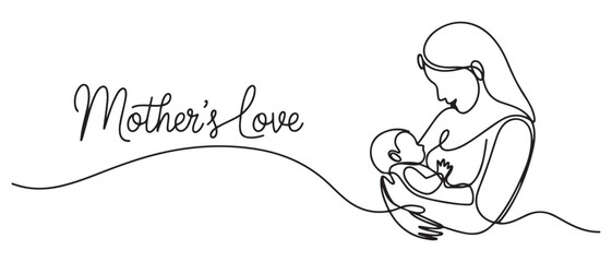 One continuous single drawing line art flat doodle mother breastfeeding baby. one line Icon drawing with white background