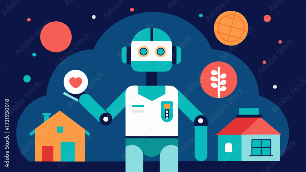 Poster a futuristic depiction of a persons home with a robot serving as a medication organizer to ensure pr