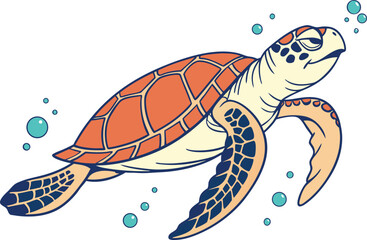 Realistic Sea Turtle Illustration. Colorful Sea Turtle Artwork. Marine Sea Turtle Clipart Design. Detailed Sea Turtle Creative Illustration. Cute Sea Turtle Cartoon Artwork. Swimming Sea Turtle