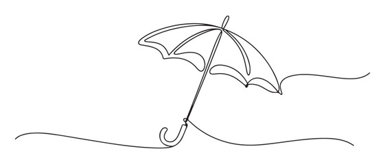 Continuous one line drawing of umbrella. One line drawing illustration of opened umbrella. one line Icon drawing with white background