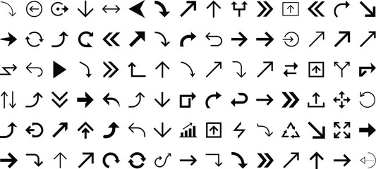 Black arrow icon set collection with different direction symbols isolated on white background