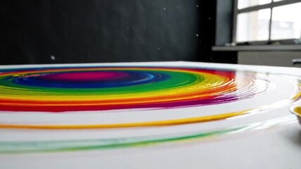Rainbow colored liquid swirls abstract painting Acrylic pour painting fluid art technique White background - Powered by Adobe
