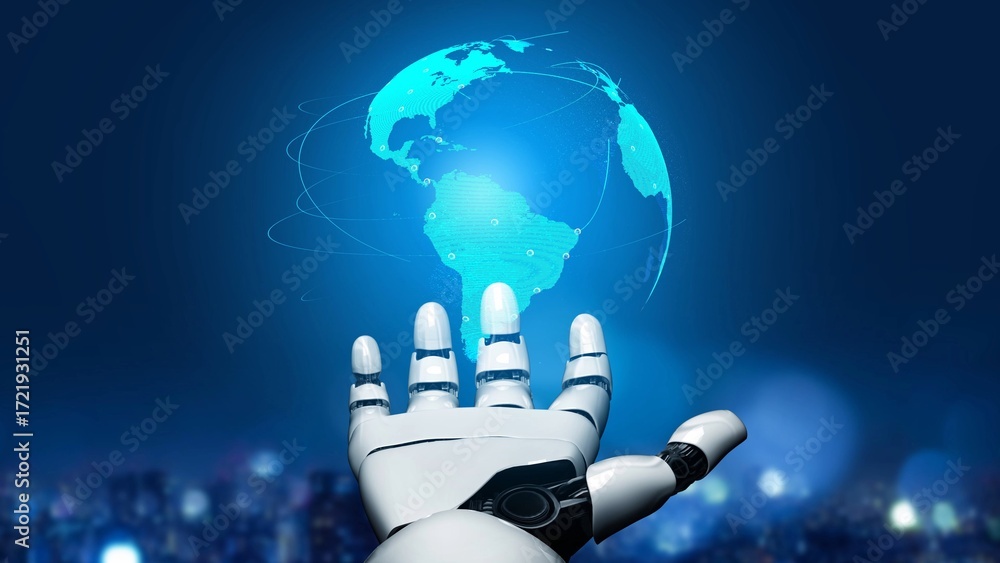 Poster ai supports global data exchange with intelligent infrastructure, virtual assistant visualizations, 