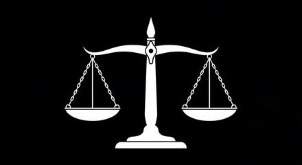 White silhouette of a justice scale on a black background