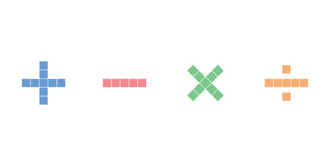 Four Basic Mathematics Symbols. Multiplication, Division, Addition and Subtraction.
