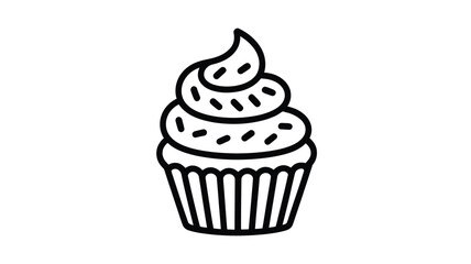 Simple hand drawn outline of a frosted cupcake with sprinkles