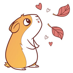 Cute guinea pig looking at leaves