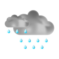 Realistic heavy rain clouds with water drops icon on a transparent background.