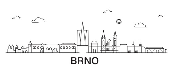 Fototapeta premium Brno Line Art skyline banner. Brno, Czech Republic. with white background