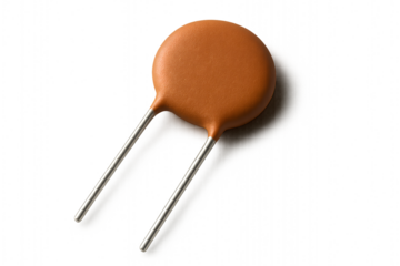 orange ceramic disc non-polar capacitor — radial lead through-hole pcb component for electronics, prototyping and circuit protection.