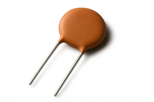 orange ceramic disc non-polar capacitor — radial lead through-hole pcb component for electronics, prototyping and circuit protection.
