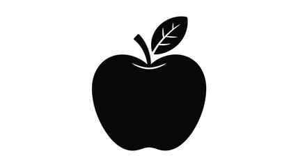 Simple black silhouette of an apple with a leaf