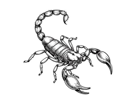 Detailed line drawing of a scorpion