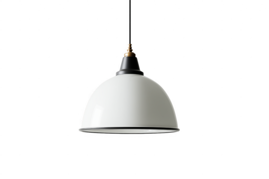 Minimalist modern white pendant light fixture hanging from transparent background - Powered by Adobe