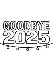 Goodbye 2025 text with string lights illustration