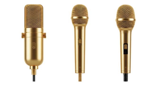  Array of Sparkling Gold Microphones, luxurious recording equipment, isolated for design.png