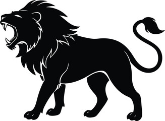  lion roaring vector, big cat silhouette illustration  