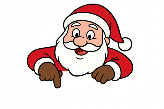 Santa claus cartoon character peeking and pointing down, a festive christmas holiday season illustration