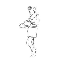 One continuous single drawing line art flat doodle beauty, hair curlers, hair, looking, fashion. Isolated image hand draw contour on a white background, hand drawn, not AI