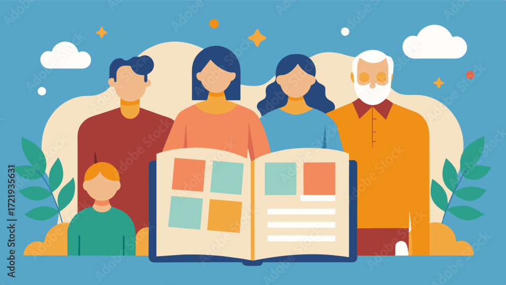 Poster a family creating a memory book for a loved one with terminal illness filling it with photos and sto