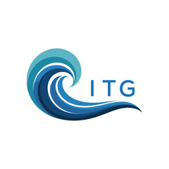 ITG Creative Ocean Wave Symbol with Text, ITG Later Logo, Blue Wave Icon with Company Name, 
