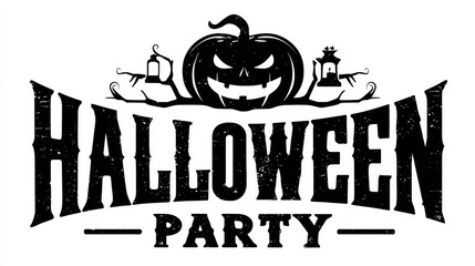Obraz premium A professional, clean, and stylized vector logo for a 'Halloween Party' event. The text 'Halloween' is in a bold, black, gothic-inspired font with jagged and twisted serifs, resembling gnarled tree br