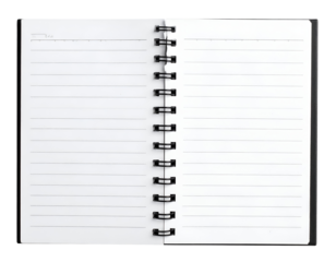 An empty spiral-bound notebook with blank pages ready for notes, sketches, or creative ideas to be written down.