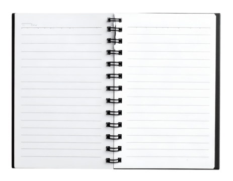 An empty spiral-bound notebook with blank pages ready for notes, sketches, or creative ideas to be written down.