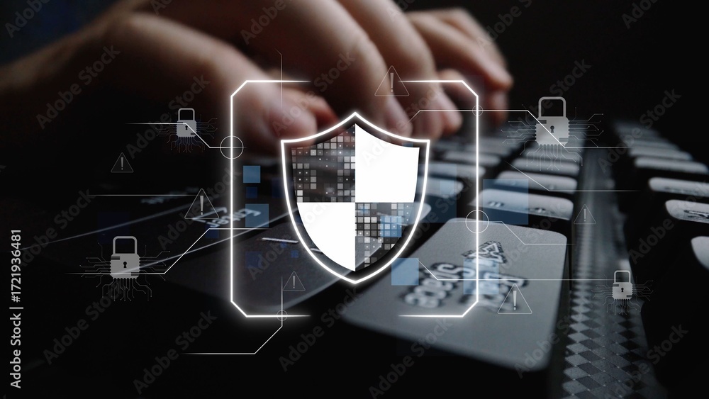 Poster cyber security protection and cyber security strategies against cyber threats, system hacks, digital