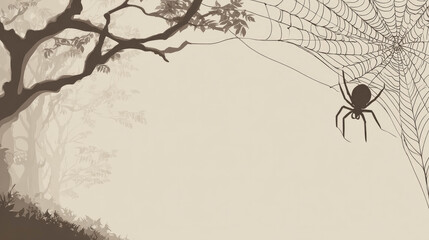 A graphic Halloween element perfect for website headers, invitations, or social media banners. The design utilizes a classic spooky motif--a spider and its web--rendered in a modern