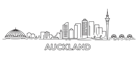 Auckland Line Art skyline banner. Auckland, New Zealand. with white background