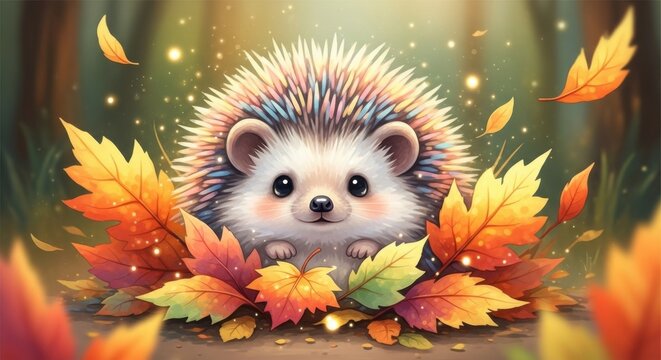 Adorable Hedgehog Among Autumn Leaves in Enchanted Forest