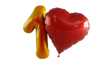 Numbers ten hundred Balloon with red heart Isolated on white background