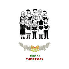 Christmas choir singing carols isolated on white background in black and white