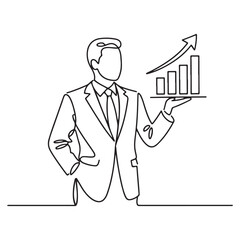Businessman Growth Chart Continuous Line Art Vector | Finance, Success, Corporate Progress Concept