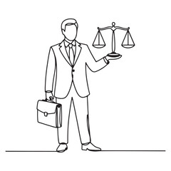 Businessman with Justice Scale Continuous Line Art Vector | Law, Corporate, Leadership Concept