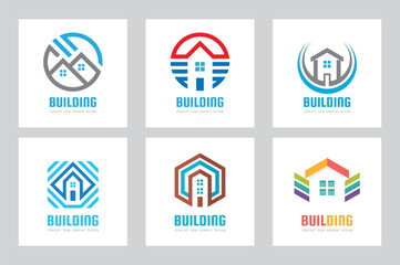 House building - vector logo set concept illustration for presentation, booklet, website and other creative projects. Real estate. Design elements.