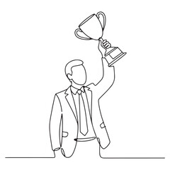 Businessman Trophy Continuous Line Art Vector | Achievement, Success, Leadership, Corporate Concept