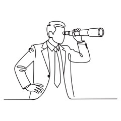 Line Drawing of Businessman Using Telescope – Vision and Future Planning Concept Illustration