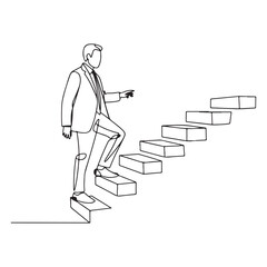 Continuous Line Art of Businessman Climbing Stairs – Career Growth and Success Concept Illustration