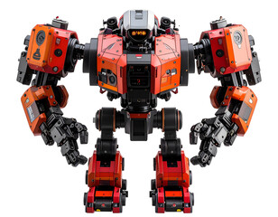 Fototapeta premium A futuristic robotic machine with a striking orange and black design, showcasing advanced mechanical features and details.